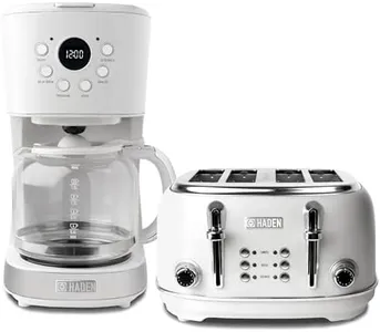 Haden Heritage 4 Slice Wide Slot Stainless Steel Toaster Bundled with 12 Cup Programmable Drip Coffee Maker Coffee Machine, Ivory & Chrome