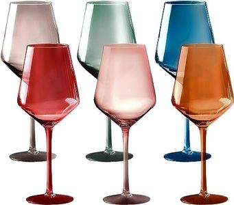 Colored Goblet Wine Glasses Set of 6, 18oz Crystal Unique Fall Drinking Glass Cups with Stem - Luxury Multi Color Glassware Gift Set for Wife & Mom - Colorful Hand Blown Drinkware for Red White Wine.