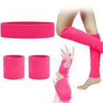 Leg Warmers Fishnet Gloves Headband Wristbands Neon Set, 80s Women Fancy Dress Costume Accessories, 1980s Retro Theme Party Costumes (Pink)