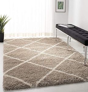 SAFAVIEH Hudson Shag Collection Area Rug - 8' x 10', Beige & Ivory, Modern Trellis Design, Non-Shedding & Easy Care, 2-inch Thick Ideal for High Traffic Areas in Living Room, Bedroom (SGH281S)