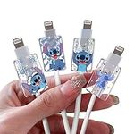 DiyGody Cute Cable Protector for iPhone Type-c Charger,Glitter Design Blue Big Ear Dog Pattern 4 PCS Set Bling Cable Phone Protector for Women Girls,Charging Cord Protector,Cable Chomper,Cord Saver