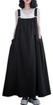 EXPOING Denim Jumper Dress for Women Loose Version Baggy Style Maxi Length Adjustable Straps Wide Hemline, Black, X-Large