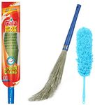 Gala - 153070 Multipurpose Microfiber Duster for Home and Car Use (Blue) & No Dust Broom for Floor Cleaning, Broom Stick for Home Floor Cleaning, Jhadu for Home Cleaning