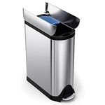 simplehuman 40 Litre / 10.6 Gallon Dual Compartment Butterfly Lid Kitchen Recycling Step Trash Can, Brushed Stainless Steel