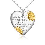 YFN Sister Necklace Sterling Silver Pendant Sunflower Love Heart Jewelry Sister Gifts for Women Girls