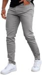 GINGTTO Grey Jeans Men Skinny Slim Fit Elastic Waist Tapered Leg Designer Pants(28W x 32L, Grey)