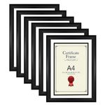 (Set of 6) A4 Certificate Frame Black Picture Photo Frame with Styrene & Wall Mounted Hook Top For Home and Office Décor Wedding Family Friend Photos