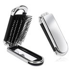 Travel Hair Brush with Mirror Folding Hair Brush Collapsable Pocket Size Brush Mini Travel Brush Massage Comb Compact Hair Brush Hair Styling Tools for Gym,Trip,Purse,Swimming (Removable Mirror)