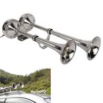 WerkWeit 12V Marine Boat Polished Stainless Steel Dual Trumpet Horn, Low and High Tone, with Stainless Steel Adjustable Trumpet Support