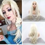 Xiweiya Wig Blonde White Wig Long Synthetic Body Wavy 4×1 Lace Front Wigs U Part Lace Wig Heat Resistant Hair Platinum Blonde for Women Cosplay Summer Wear