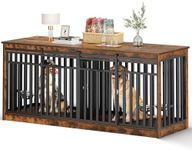 YITAHOME 71 Inch Double Dog Crate Furniture for 2 Dogs, Heavy Duty Wooden Dog Crate TV Stand with 4 Dog Bowls, Dog Kennel Indoor Furniture Sliding Barn Door Design for Extra Large Dogs, Rustic Brown