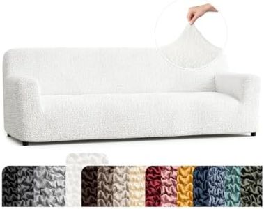 PAULATO BY GA.I.CO. Sofa Slipcover - Stretch Couch Cover - Cushion Sofa Cover - Soft Polyester Fabric Slip Cover - 1-Piece Form Fit Washable Protector for Pet - Microfibra Collection - Crisp White