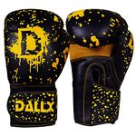 DALLX Boxing Gloves for MMA Fitness Kickboxing Heavy Punching Bag Muay Thai Sparring Gloves for Men and Women (Black Yellow, 10 OZ)