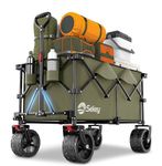 Sekey 200L Folding Festival Trolley with All-Terrain Extra Wide Wheels and Brake, Heavy-Duty Cart Loadable up to 150KG, Patented Four-Directional Foldable Design, Wagon for Beach Camping, Khaki