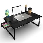 Datar Fashion Foldable Wooden Mini Laptop Table for Bed, Study Table with Drawer, Tablet/Mobile Holder for Kids & Adults->> (Black Cotted)