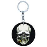 YuBingo Smoking Skull Designer Printed Keychain (One-Side Print on MDF Wood, 5 Cm Diameter, Round)