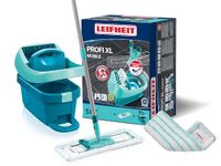 Leifheit Profi XL Mop and Bucket Set, Deluxe 42 cm Large Floor Mop, Easy-Steer Micro Fibre Mop Head and Profi Wringer Bucket with Rollers, Turquoise