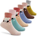 Girls Cotton Crew Socks Kids Seamless Toe Socks Cartoon Dress Socks for Girls 6 Pack 4-6 Years Bears