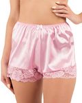 Satini Women's Lingerie Lace Briefs Panties French Knickers Satin Shorts (Baby Pink, M)