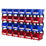 VEVOR Plastic Storage Bin, (5-Inch x 4-Inch x 3-Inch), Hanging Stackable Storage Organizer Bin, Blue/Red, 24-Pack, Heavy Duty Stacking Containers for Closet, Kitchen, Office, or Pantry Organization