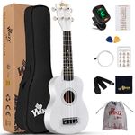 Winzz Ukulele for Kids 21 inch, Soprano Ukulele for Adults Beginner, White Ukulele Children Starter Kit with Fingerboard Stickers，Chords Card, Tuner, Strap, Extra Strings, Bag (9 Accessories)