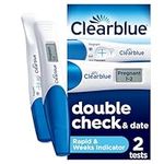 Clearblue Pregnancy Test Double-Check & Date Combo Pack, Result As Fast As 1 Minute (Visual Stick) & Tells You How Many Weeks (Digital Stick), Kit Of 2 Tests (1 Digital, 1 Visual), Packaging May Vary