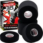 (Black) - Summum Fit Athletic Tape Extremely Strong: 3 Rolls + 1 Finger Tape. Easy to Apply & No Sticky Residue. Sports Tape for Boxing, Football or Climbing. Enhance Wrist, Ankle & Hand Protection Now