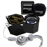 10x Magnification Jewelery Loupe, 20.5mm Triplet Lens Achromatic Optical Glass Metal (Aluminum) Body Black Frame Hexagonal Design Kit Set Jewelry Pocket Magnifying Tool