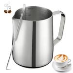 Milk Frothing Pitcher, 350ml/12oz Milk Jug for Coffee Machine, Stainless Steel Pitcher with Measurement Mark and Decorating Pen for Making Latte Art
