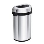 simplehuman CW1468 60L Semi-Round Open Office Business Commercial Bin, Large Capacity, Dent-Resistant, Lift-Off Lid, Side Handles, Non-Skid Base, Brushed Heavy-Gauge Stainless Steel