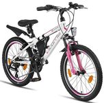 Licorne Guide Mountain Bike - 20 Inch - 18-Speed Gears, Fork Suspension - Children's Bicycle for Boys and Girls - Frame Bag, Children's, white/pink