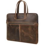 CataPurus Top Grain Leather 15.4" Slim Laptop Briefcase Handbag, Vintage Design with 5 Pockets, Handmade, Compatible with MacBook Pro/Air 13.3"/14.2"/15.4"/16" & Other Laptop/Tablet, Coffee 15.4 Inch