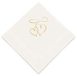 Weddingstar 3-Ply Gold Foil Cocktail Napkins White - Double Hearts