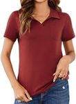 Cnlinkco Womens Polo Shirts Short Sleeve Professional V Neck Collared Work Tops Cute Spring Blouses V Neck