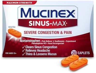 Mucinex Sinus Max Severe Congestion & Pain Relief, Maximum Strength Nasal & Sinus Relief, Decongestant for Adults, Acetaminophen Pain Reliever, Guaifenesin Expectorant and Mucus Removal, 20 Caplets