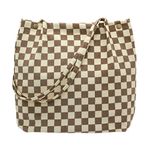 Corduroy Tote Bags for Women Reusable Grocery Shopping Shoulder Go-to Everyday Bag with Canvas Lining for Work Travel,Checkered Light Brown