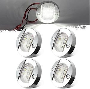 Partsam 4 Pcs 3 Inch Round White LED Marine Boat Lights Transom Stern Anchor Deck Courtesy Light For Pontoon Fishing Boat Kayak Sailboat IP67 Waterproof, 12V DC