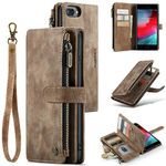 M CASEME UEEBAI Wallet Case for iPhone 7 Plus/iPhone 8 Plus, Premium Handmade PU Leather Phone Case Card Slots Magnetic Closure Zipper Pocket Kickstand Flip Case with Hand Strap - Vintage Brown