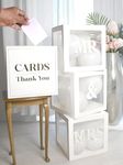Wedding Card Post Box and Mr & Mrs Decorations Boxes - Unique 4pcs Set-Balloons and 7 Letters Included-Classy Modern Design for Wedding Venue Home Reception Party