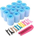 Self Grip Hair Rollers Set, with Hairdressing Curlers (Large, Medium, Small), Folding Pocket Plastic Comb, Duckbill Clips