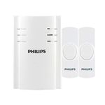 Philips Wireless Doorbell Kit, Plug-in Reciever, 2 Push Buttons, 8 Melodies, 4 Volume Levels, 150 Ft Range, White, DES2280W/27