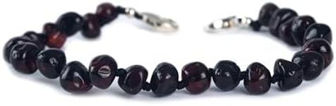 Baby J's - Dark Cherry Coloured Bracelet - Premium Adjustable Amber Bracelet/Anklet - 100% Genuine Baltic Amber - With Adjustable Clasp - 12-17cm - Knotted to Prevent Scattering, Adjustable, Silk