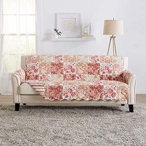 Great Bay Home Reversible Floral Patchwork Furniture Protector Scalloped Edge Stain Resistant Printed Furniture Protector Maribel Collection (Sofa, Burgundy/Taupe)