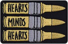 Hearts Minds Bullet Sew on Patch - Iron on Patches for Military, Veterans, Police Persons, Shooters, Bikers - Popular Morale Patch for Jackets, Jeans, Backpacks, Hats and Shirts - 3.14x1.96 in