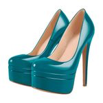 MissHeel Women's Round Toe Super High Heel Platform Stiletto Slip On Pumps Sandals Double Platform Court Shoes Blue Size 9