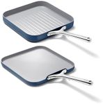 Caraway Griddle Pan & Grill Pan Duo - Non-Stick Ceramic Coated - Non Toxic, PTFE & PFOA Free - Oven Safe & Compatible with All Stovetops – Navy