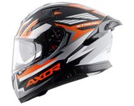 Axor Apex Streak ISI ECE and DOT Certified Matte Finish Full Face Helmet for Men with Pinlock Fitted Outer Clear and Inner Sun Smoke Visor- Dull Black Orange Helmet-XL