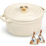 Overmont 5.5QT Cast Iron Dutch Oven - Dual Widened Handles -Enameled Pot with Cookbook - Heavy-Duty Enamel Cookware with Cotton Potholders for Braising Stews Roasting Bread Baking