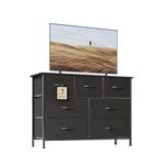 MUTUN 7-Drawer Dresser, Fabric Storage Dresser for Bedroom, Closet, Entryway, Tall Chest Organizer Unit with Fabric Bins, Sturdy Frame, Easy Pull Handles & Wooden Top, Black