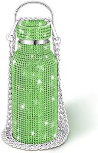 Diamond Water Bottle Bling Rhinestone Stainless Steel Thermal Bottle Refillable Water Bottle Insulated Water Bottle Glitter Water Bottle with Chain for Women Girls Gifts (Green, 750 ml)